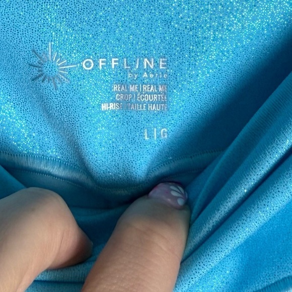 Offline By Aerie Real Me Crop High Rise Yoga Pants Blue Shine size L - Picture 10 of 11